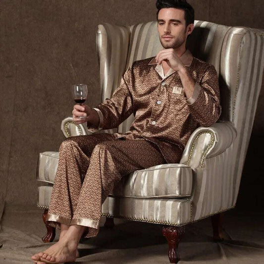 Mens Stain Silk Pajama Sets Pajamas Men Sleepwear Printed Silk Nightgown Home Male Satin Soft Cozy Sleeping Pajamas - Sleepwear & Loungwear in ##color## by Style Heaven | High-Quality & Trendy Fashion