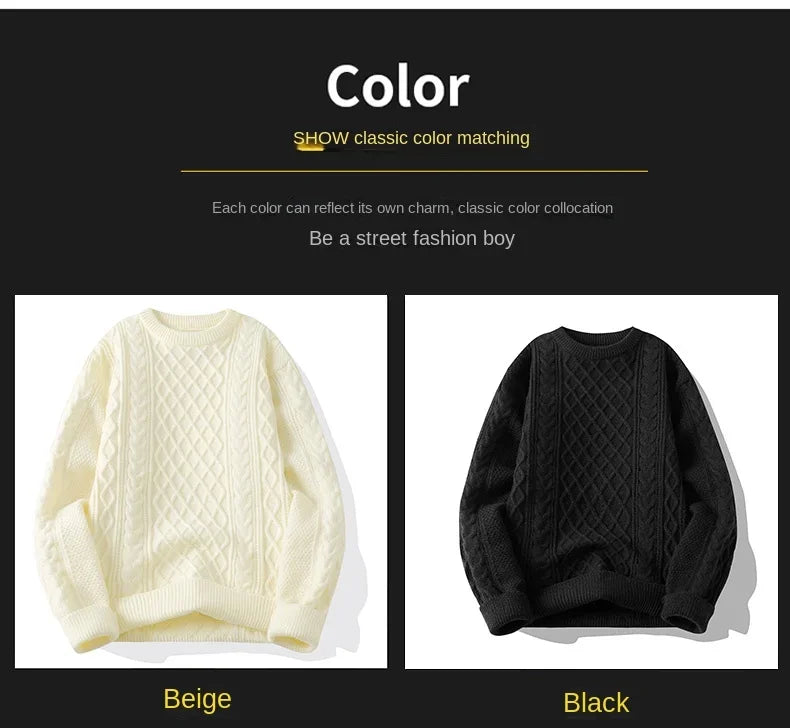 Crew-neck Knit Sweater Men's Fall and Winter Loose Striped Base Shirt Casual Trend Long Sleeves with Men's Sweater Pullover-Style Heaven