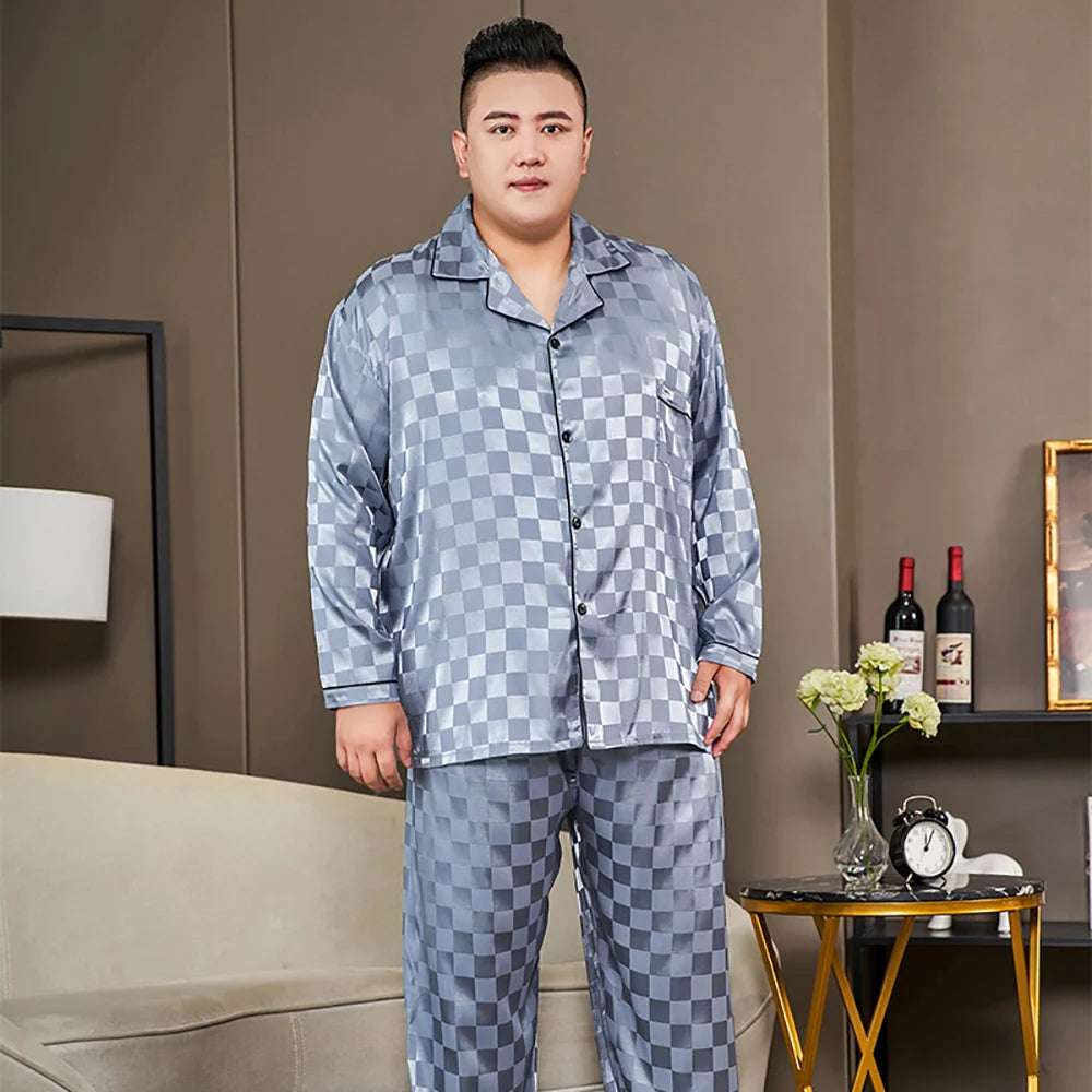 Sleepwear & Loungwear - 5XL Big Size Pajamas For Men 165KG Spring Summer Ice Silk Satin Cool Pajama Man Set Casual Loose Luxury Print Sleepwear Pijama