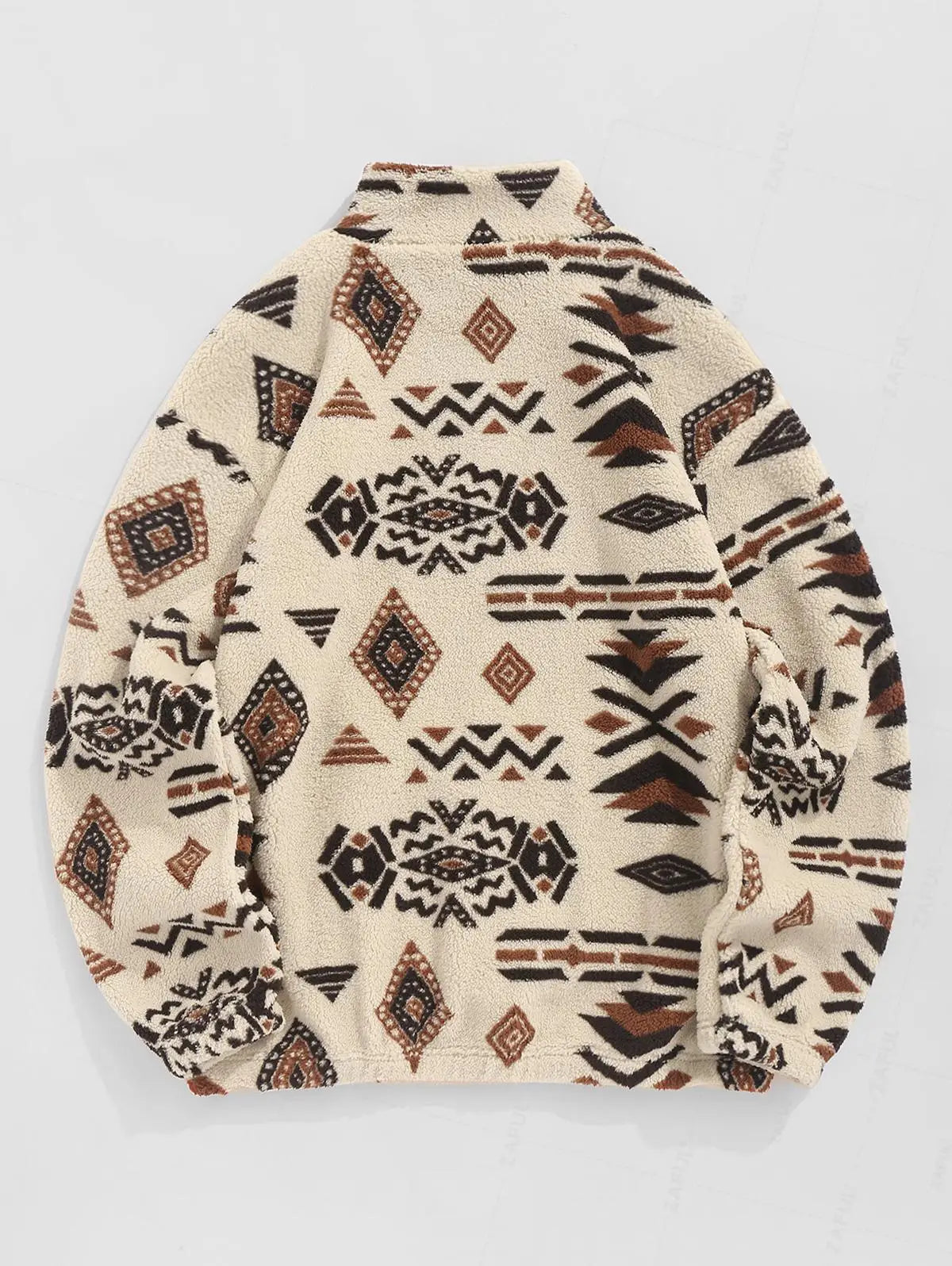 Faux Sherpa Tribal Ethnic Print Quarter Zip Teddy Sweatshirt-Style Heaven