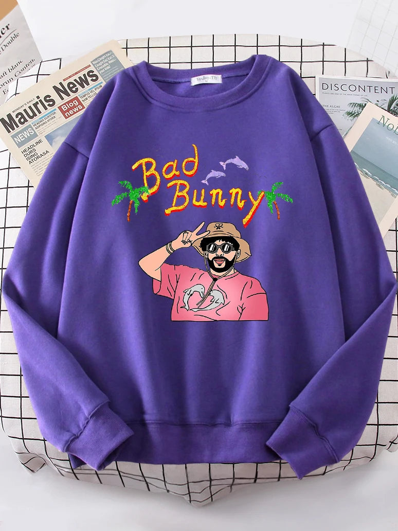 Bad Bunny Beach Vacation Printing Hoodie Woman vintage S-XXL Hoody Korean High Quality Sweatshirt Street Casual Women's Top-Style Heaven