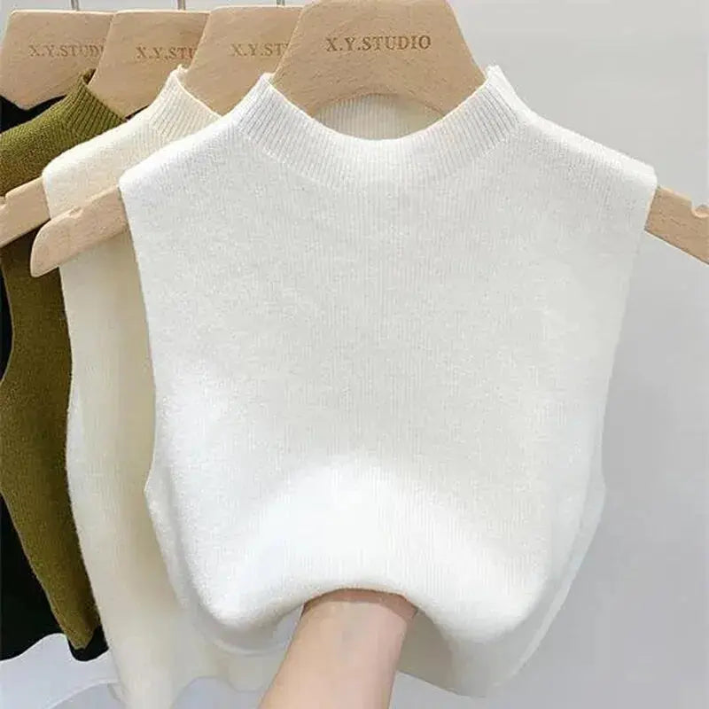 1PC Fashion Half Turtleneck Knitted Tank Top Summer Women Casual Solid Color Sleeveless Vest-Style Heaven