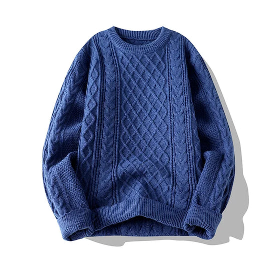 Crew-neck Knit Sweater Men's Fall and Winter Loose Striped Base Shirt Casual Trend Long Sleeves with Men's Sweater Pullover-Style Heaven