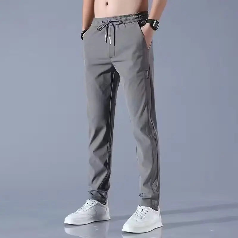 High end ice silk pants for men in summer, thin style, quick drying, large size, long pants for men in sports, casual-Style Heaven