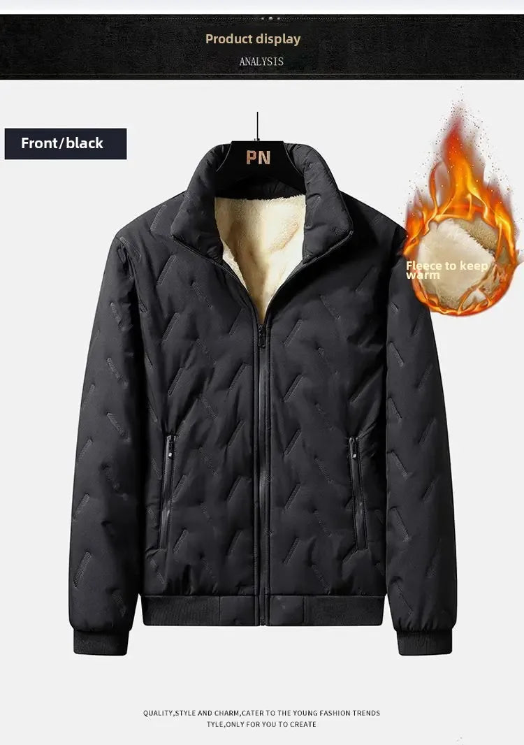 Men's Winter Jacket Fleece-Lined Windproof Thickened Sheep Cotton Coat Loose-Fit Plus Size Stand Collar Padded Jacket Warm Cotto-Style Heaven