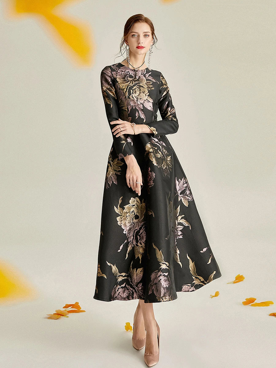 Luxury Women Long Maxi Jacquard Dress Boho Floral Fashion Clothing Ladies Party Evening Gown Vintage Vestidos - Clothing in ##color## by Style Heaven | High-Quality & Trendy Fashion