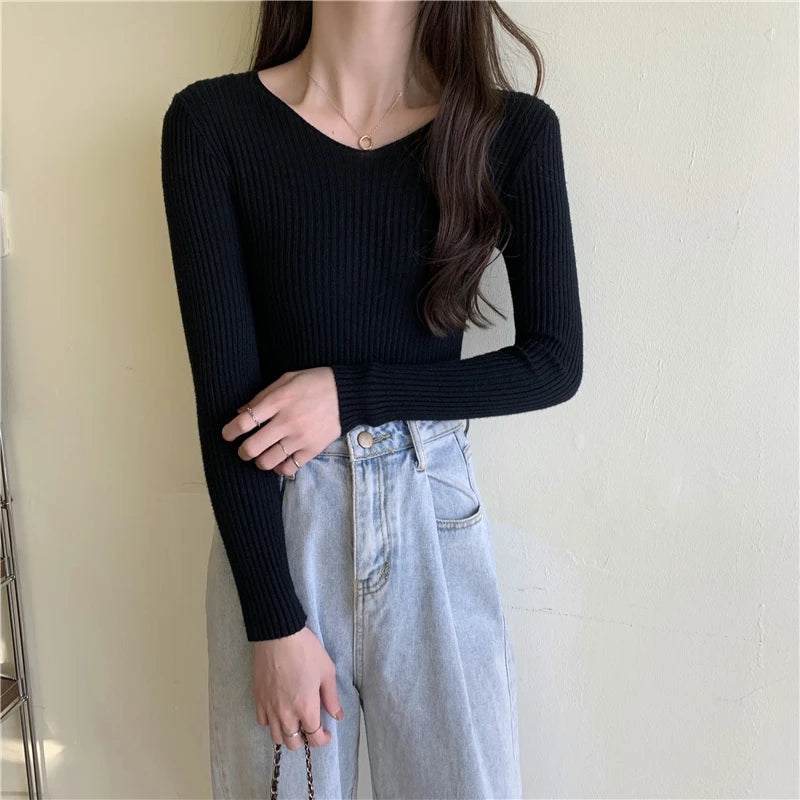 Autumn Winter Women Sweaters Casual Long Sleeve Knitted Pullover Sweater Femme Basic Solid Jersey Tops Fashion Clothes