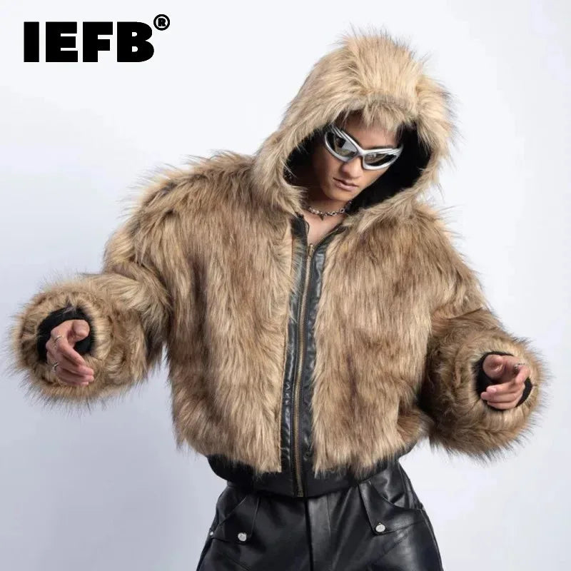 American Style Men's Padded Jackets PU Leather Reversible Faux Fur Fleece Thickened Solid Color Loose Male Coats Tide 9W161-Style Heaven