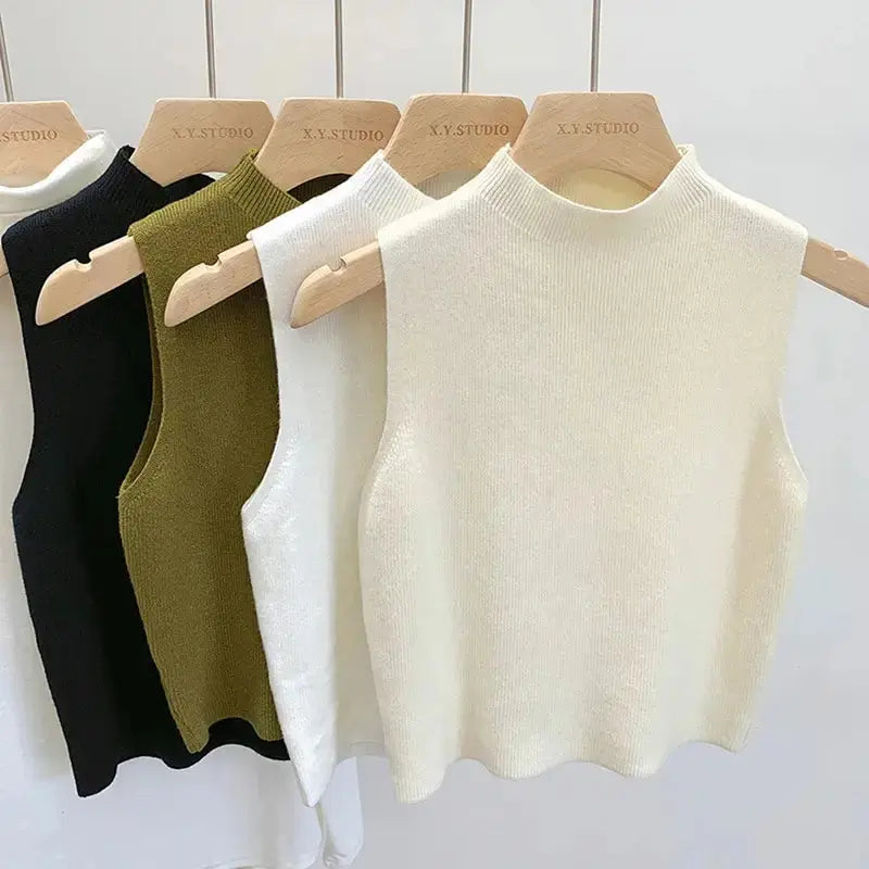 1PC Fashion Half Turtleneck Knitted Tank Top Summer Women Casual Solid Color Sleeveless Vest-Style Heaven