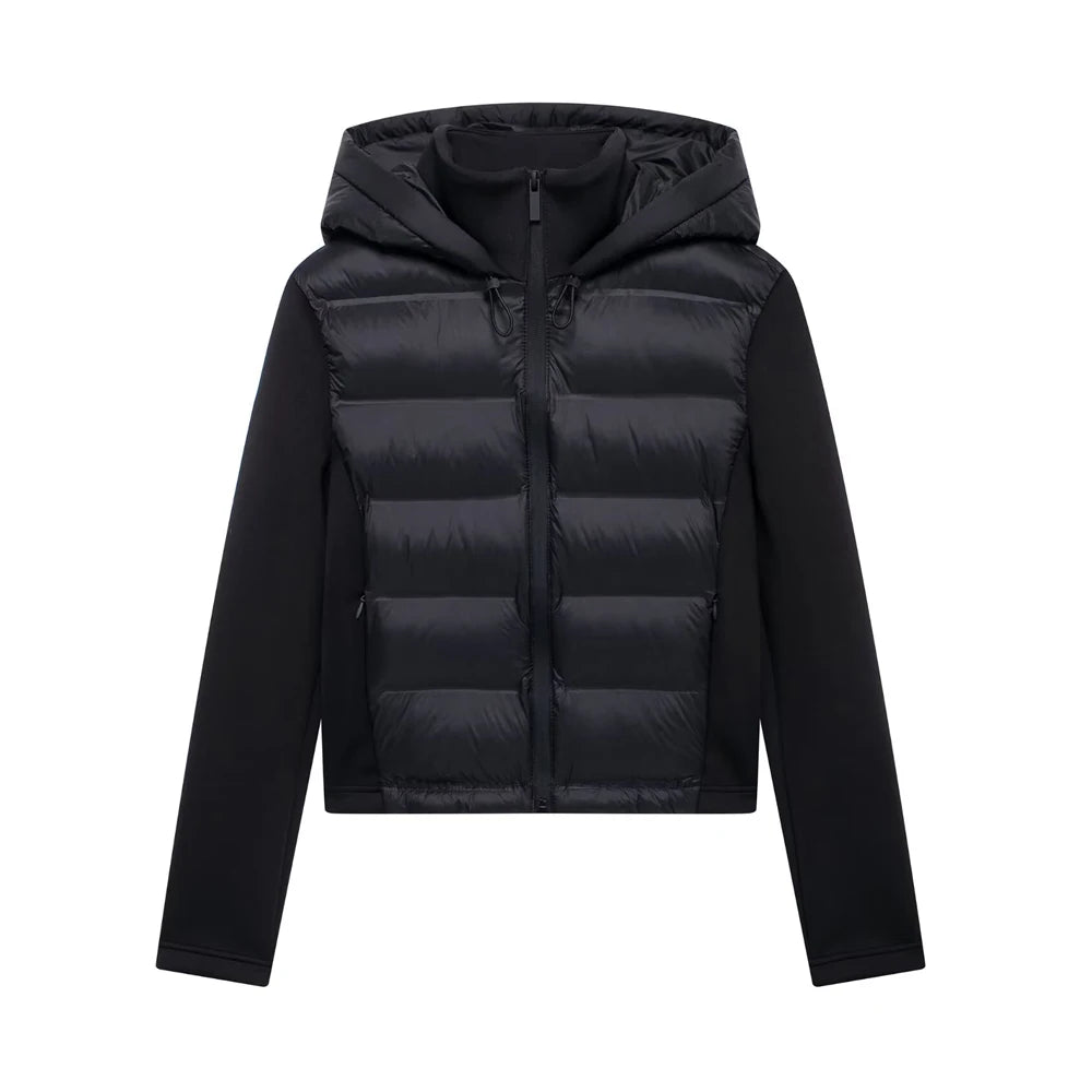 Hooded Patchwork Padded Jacket Coat with Pockets for Women, Long Sleeve, Front Zipper, Female Outerwear, Chic Tops, Fashion-Style Heaven