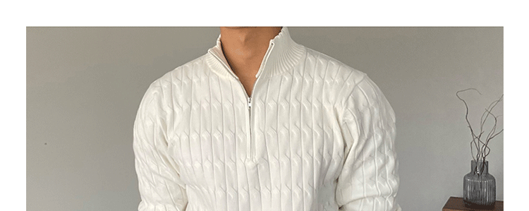 High-Neck Zipper Men's Knitted Sweater Long Sleeve Fashionable White Outerwear Casual Lazy Sle All-Match Spring Autumn-Style Heaven