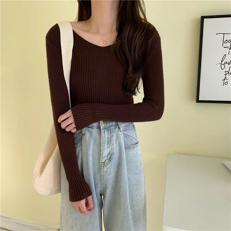 Autumn Winter Women Sweaters Casual Long Sleeve Knitted Pullover Sweater Femme Basic Solid Jersey Tops Fashion Clothes