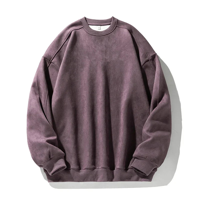 Purple Sweatshirt Mans Suede O Neck Autumn Winter Baggy Men Sweatshirts Casual Long Sleeve 2025 New Male Tops - Clothing Tops in ##color## by Style Heaven | High-Quality & Trendy Fashion