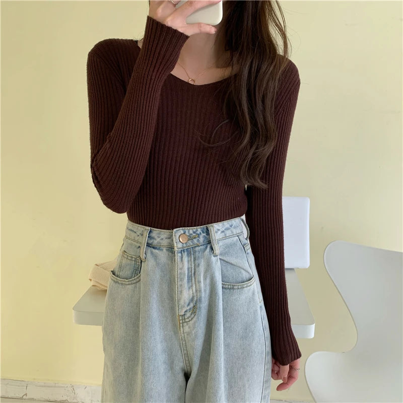 Autumn Winter Women Sweaters Casual Long Sleeve Knitted Pullover Sweater Femme Basic Solid Jersey Tops Fashion Clothes