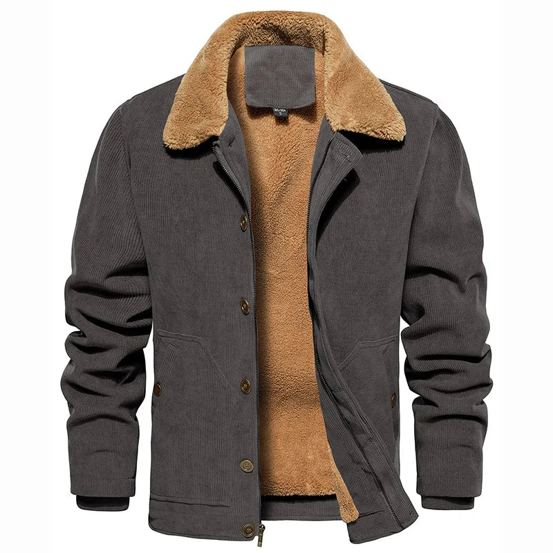 Men's Winter Corduroy Jacket Fleece Warm  Lined Cargo Work Jacket Casual Thick Sherpa Collar Trucker Deck Navy Coats-Style Heaven