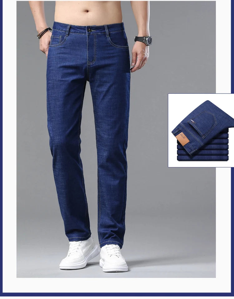 2025 Spring Summer Thin Classic Men's Business Jeans Stretch Trousers Casual Straight Denim Pants  Brand Male Clothing 28-40-Style Heaven