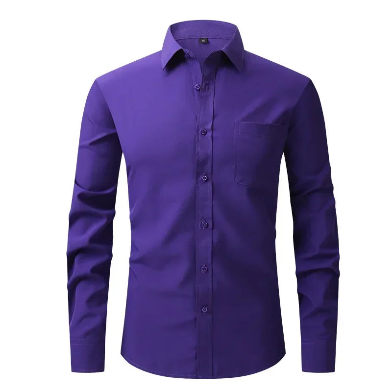 US Size Elastic Shirt New Men's Business and Leisure Long Sleeved Shirt Slim Fit Professional Dress Best-selling Seasonal Style - Clothing Tops in ##color## by Style Heaven | High-Quality & Trendy Fashion