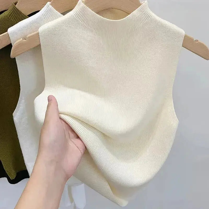 1PC Fashion Half Turtleneck Knitted Tank Top Summer Women Casual Solid Color Sleeveless Vest-Style Heaven