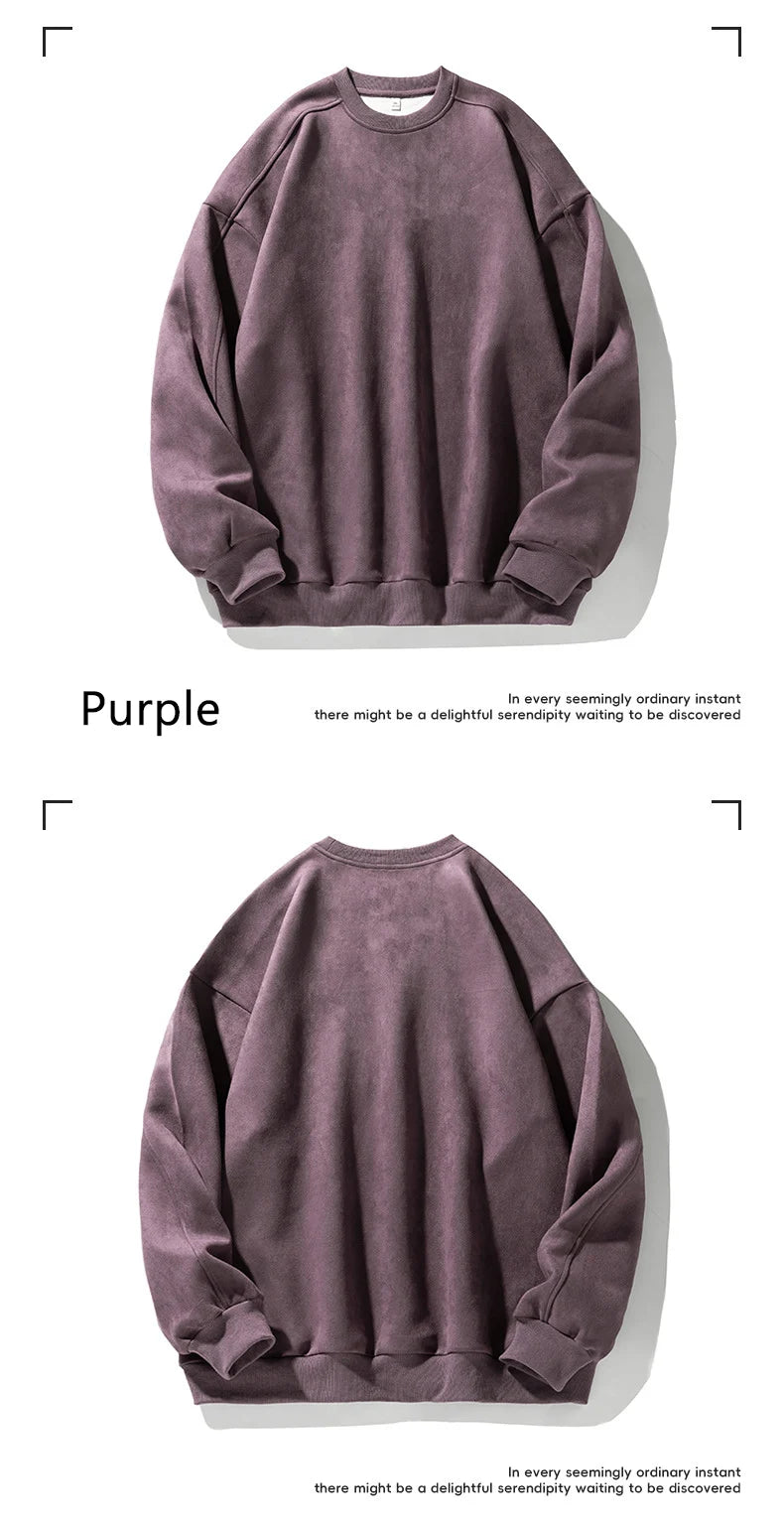 Purple Sweatshirt Mans Suede O Neck Autumn Winter Baggy Men Sweatshirts Casual Long Sleeve 2025 New Male Tops - Clothing Tops in ##color## by Style Heaven | High-Quality & Trendy Fashion