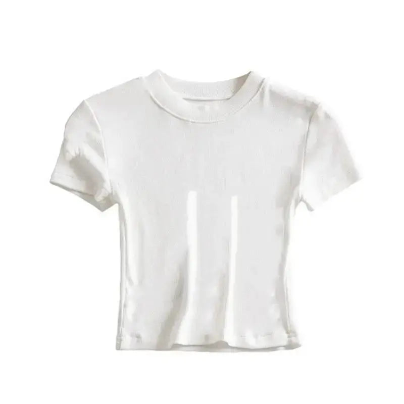 Summer New Short Sleeved T-shirt Basic Small Round Neck Solid Color Base Shirt-Style Heaven