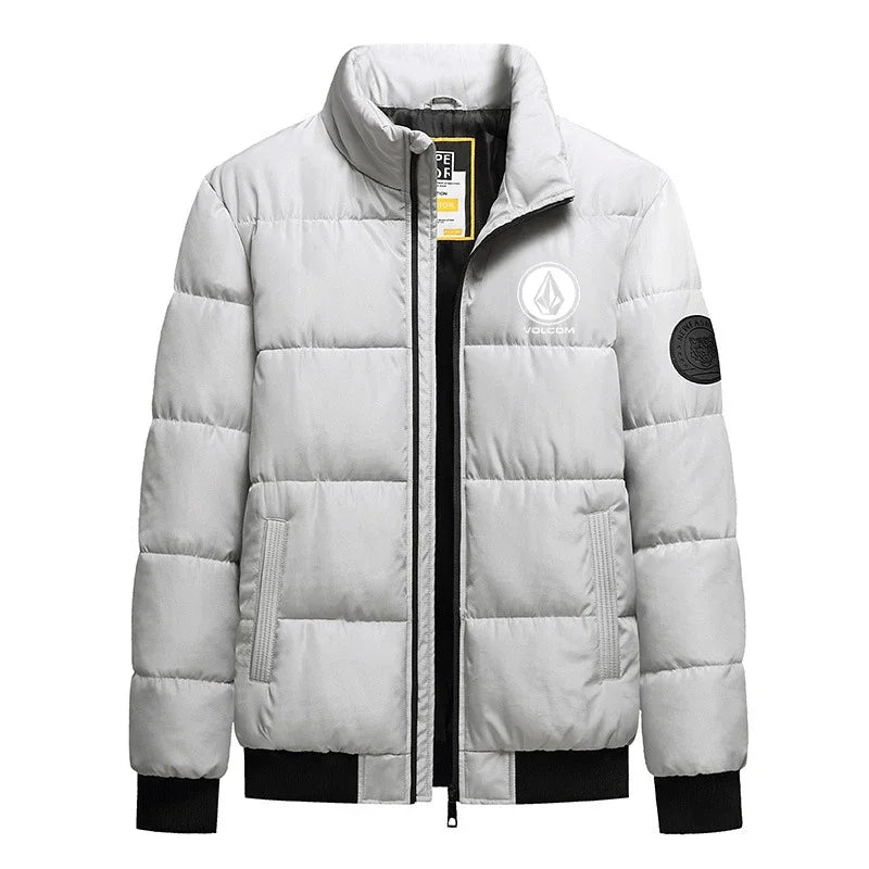 Autumn and winter Volcom fashion zipper men's stand up collar printed outdoor jacket windproof casual cotton jacket-Style Heaven