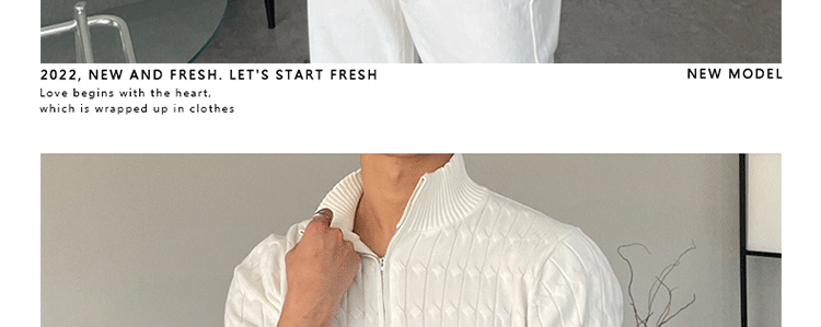 High-Neck Zipper Men's Knitted Sweater Long Sleeve Fashionable White Outerwear Casual Lazy Sle All-Match Spring Autumn-Style Heaven