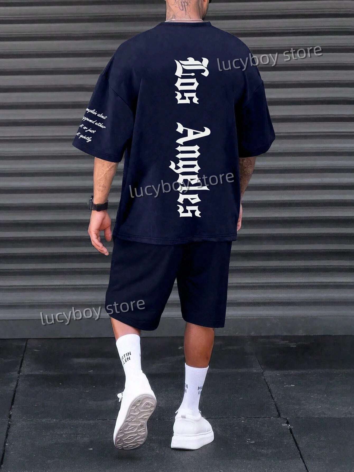 Letter Printed Sport T-shirt+shorts Suit Set Men Male American high luxury Tracksuit Outfit Summer Oversized 2 Piece Set Clothes - Clothing in ##color## by Style Heaven | High-Quality & Trendy Fashion