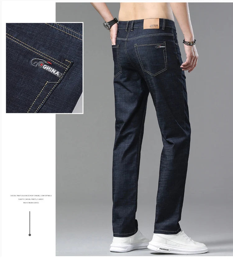 2025 Spring Summer Thin Classic Men's Business Jeans Stretch Trousers Casual Straight Denim Pants  Brand Male Clothing 28-40-Style Heaven