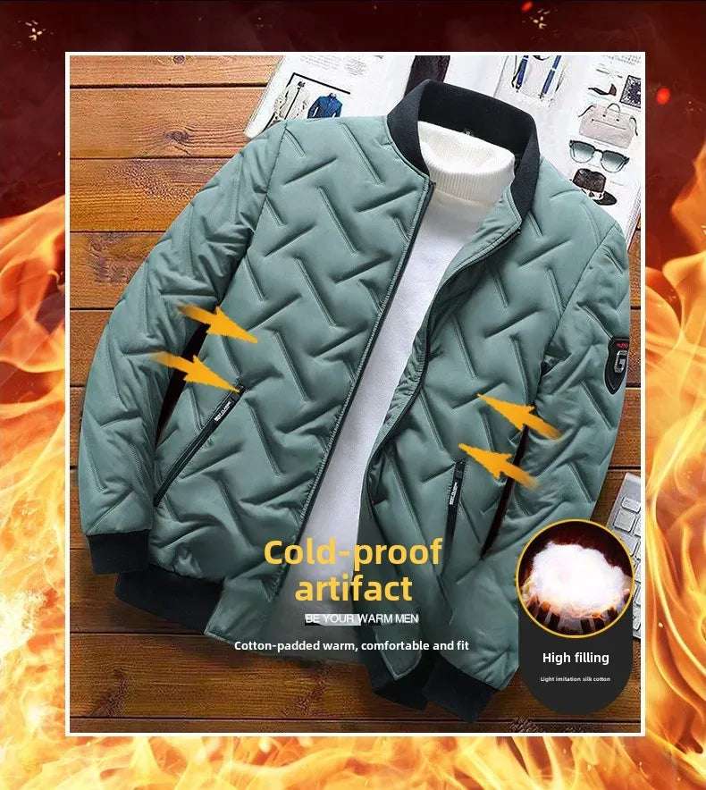 Outerwear - Autumn/Winter New Men's Cotton Coat Jacket 2025 Trendy Stand Collar Lightweight Warm Top Wholesale Casual Scene Regular Type