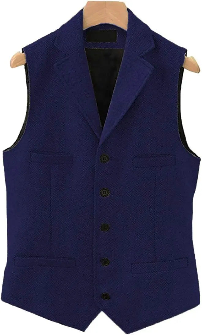 Tweed Herringbone Mens Suit Vest Slim Fit Notch Lapel With 4 Pockets Groomsmen Wedding Waistcoat For Wedding-Style Heaven