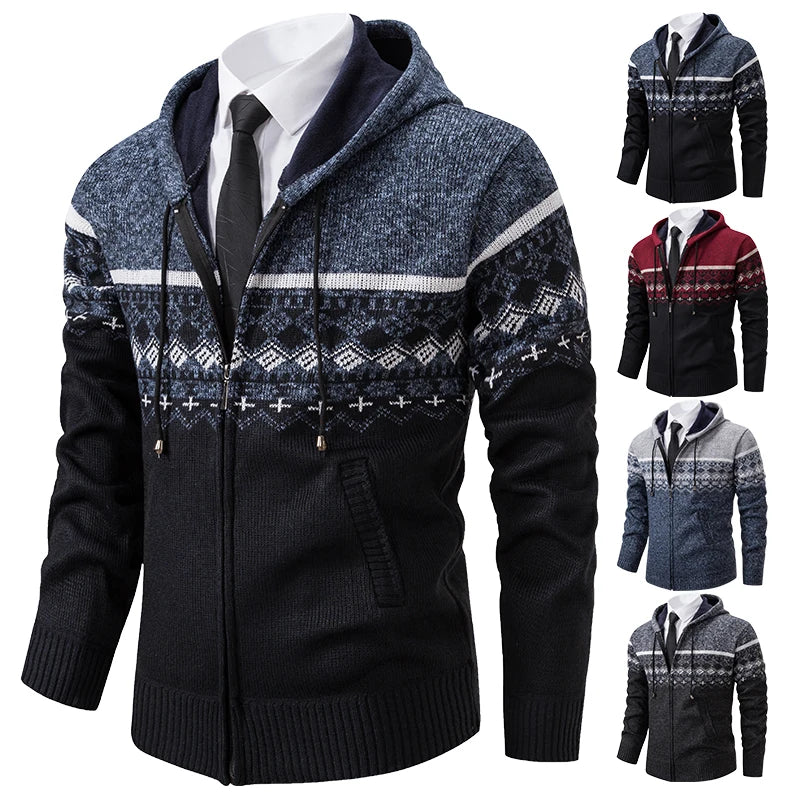 Autumn Winter Men's Sweater Coat Hooded Warm Knitted Cardigan Versatile Casual Knitted Jacket Coat M-3XL-Style Heaven