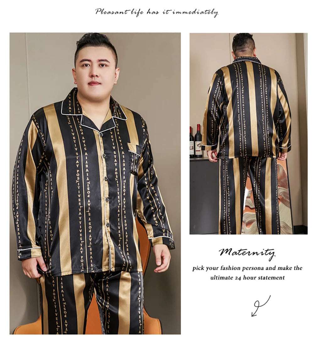 Sleepwear & Loungwear - 5XL Big Size Pajamas For Men 165KG Spring Summer Ice Silk Satin Cool Pajama Man Set Casual Loose Luxury Print Sleepwear Pijama