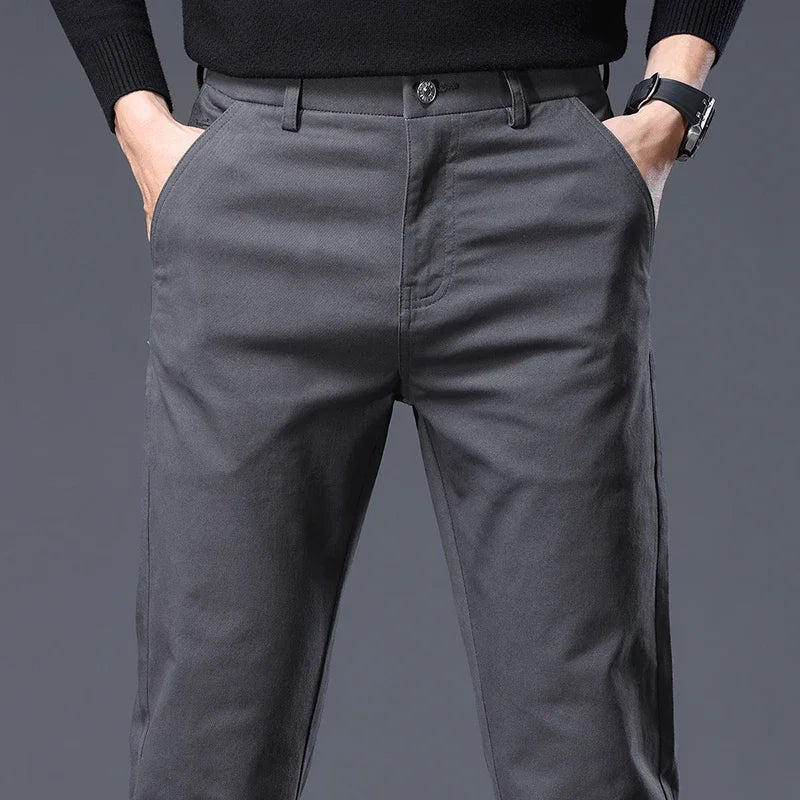 Autumn New in 97% Cotton Men's Pants Korean Fashion Slim Fit Straight Trousers Male Soft Cozy Stretch Casual Pants Solid Color-Style Heaven