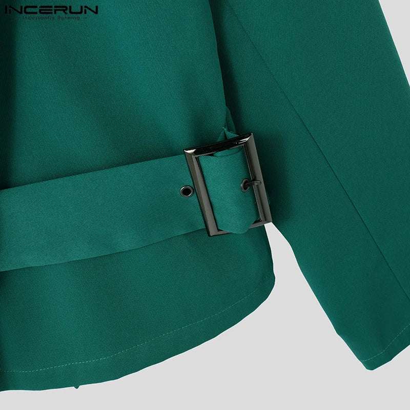 Clothing - Lapel Collar Solid Commuting Jackets Coats Men Deconstruction Elegant Blazer Casual Long Sleeve Suits Metal Buckle Coats