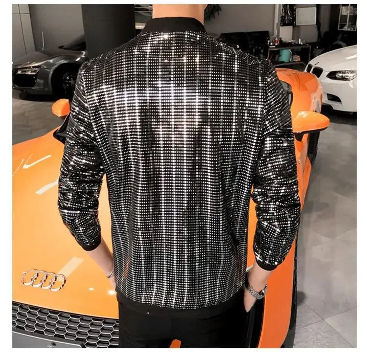 Unique Fashionable Men's Jacket Casual Style Thin Fabric Sequin Embellishment Nightclub Hair Stylist Special Design Wholesale-Style Heaven