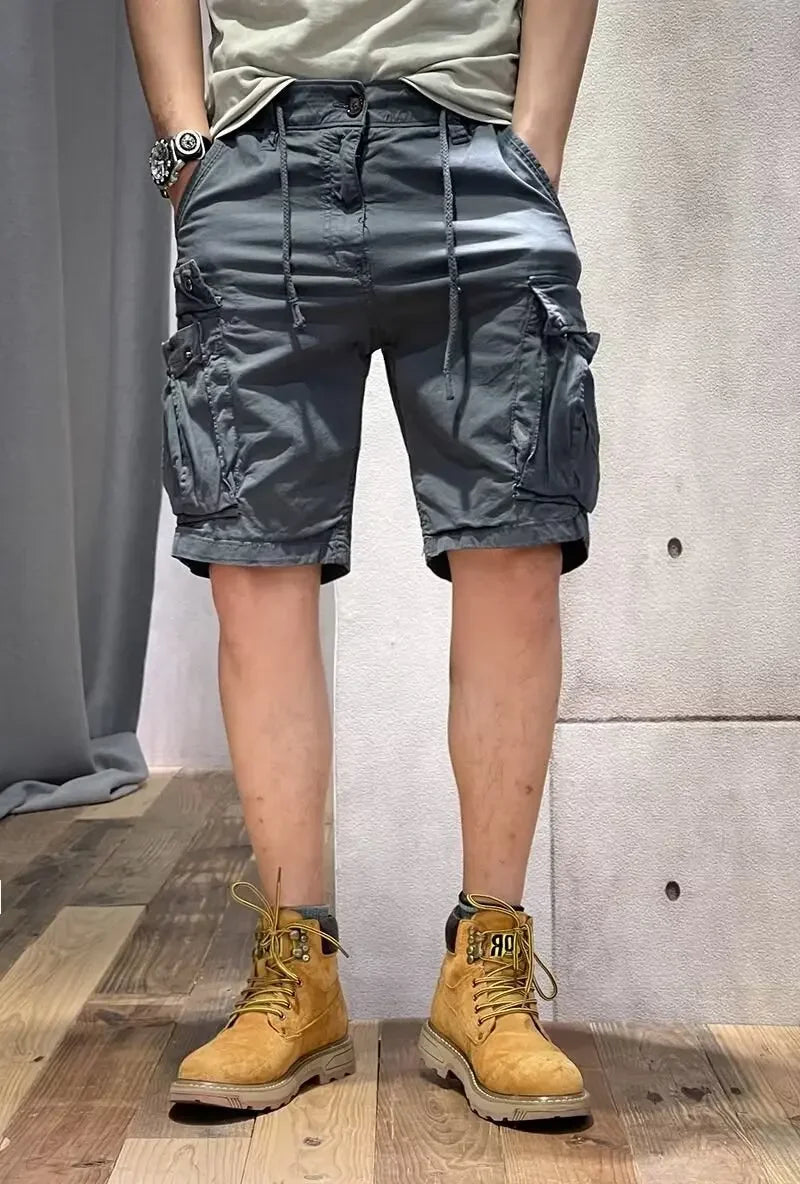 Men's Loose Fit Casual Shorts Summer Thin Section Five Piece Work Trousers Drawstring Leather Belt Straight Leg Mid Trousers Mul-Style Heaven