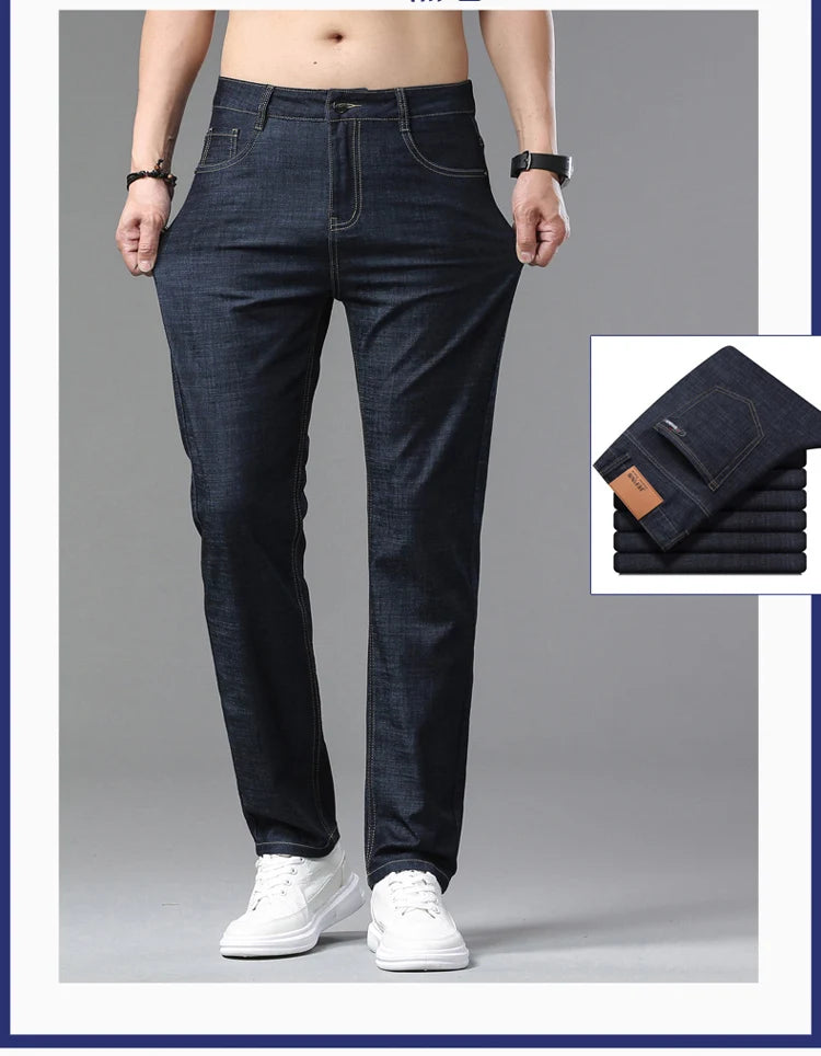 2025 Spring Summer Thin Classic Men's Business Jeans Stretch Trousers Casual Straight Denim Pants  Brand Male Clothing 28-40-Style Heaven