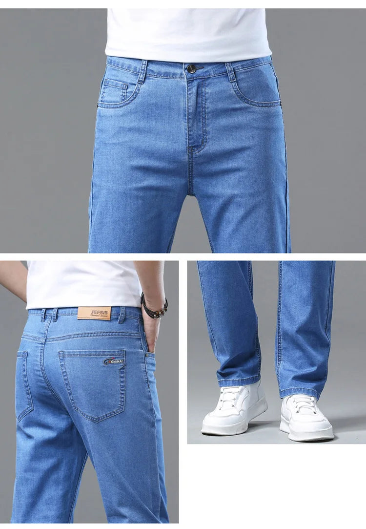 2025 Spring Summer Thin Classic Men's Business Jeans Stretch Trousers Casual Straight Denim Pants  Brand Male Clothing 28-40-Style Heaven