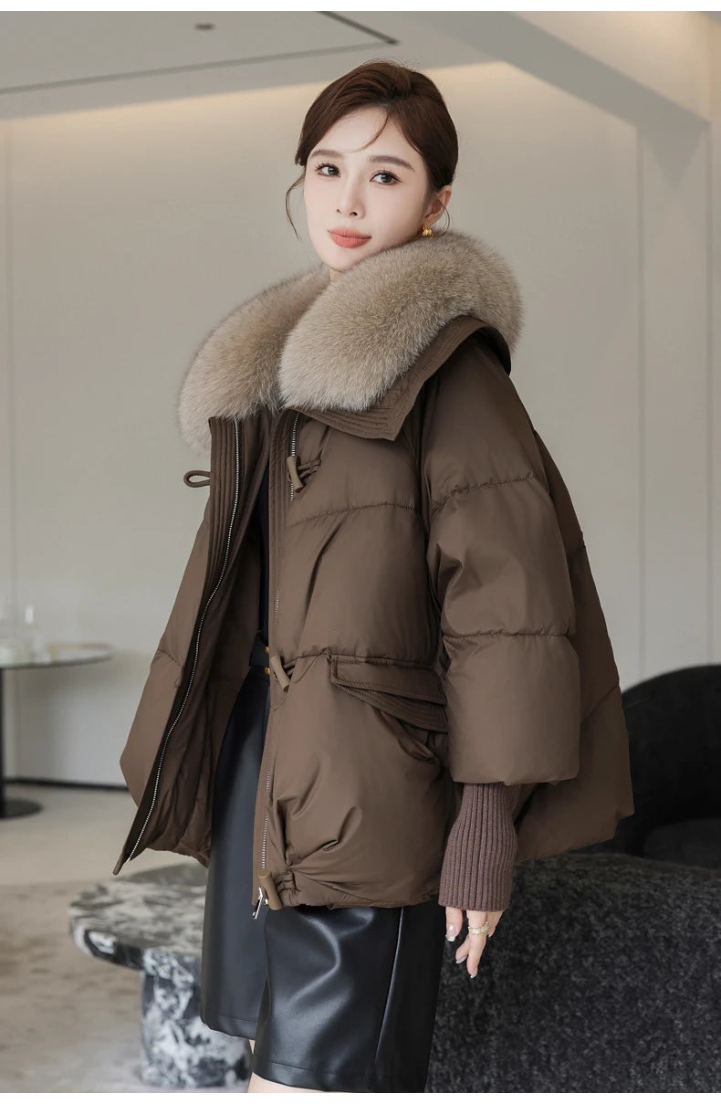 2024 Autumn and Winter New Korean Version of Fashion Everything Detachable Artificial Fur Collar Down Jacket Winter Coat Women