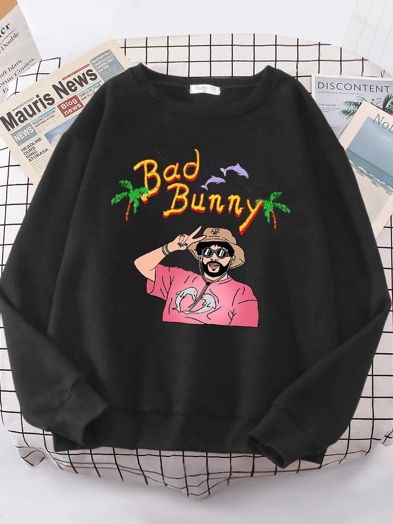 Bad Bunny Beach Vacation Printing Hoodie Woman vintage S-XXL Hoody Korean High Quality Sweatshirt Street Casual Women's Top-Style Heaven