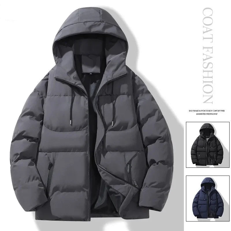 Autumn/Winter Fleece-Lined Cotton Padded Coat Men's Warm Hooded Puffer Jacket Casual Trendy Loose-Fit Versatile Couple Cotton Co-Style Heaven