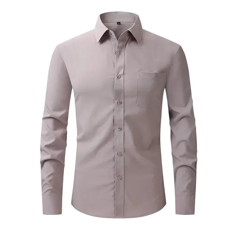 US Size Elastic Shirt New Men's Business and Leisure Long Sleeved Shirt Slim Fit Professional Dress Best-selling Seasonal Style - Clothing Tops in ##color## by Style Heaven | High-Quality & Trendy Fashion