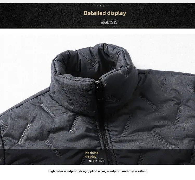 Men's Winter Jacket Fleece-Lined Windproof Thickened Sheep Cotton Coat Loose-Fit Plus Size Stand Collar Padded Jacket Warm Cotto-Style Heaven