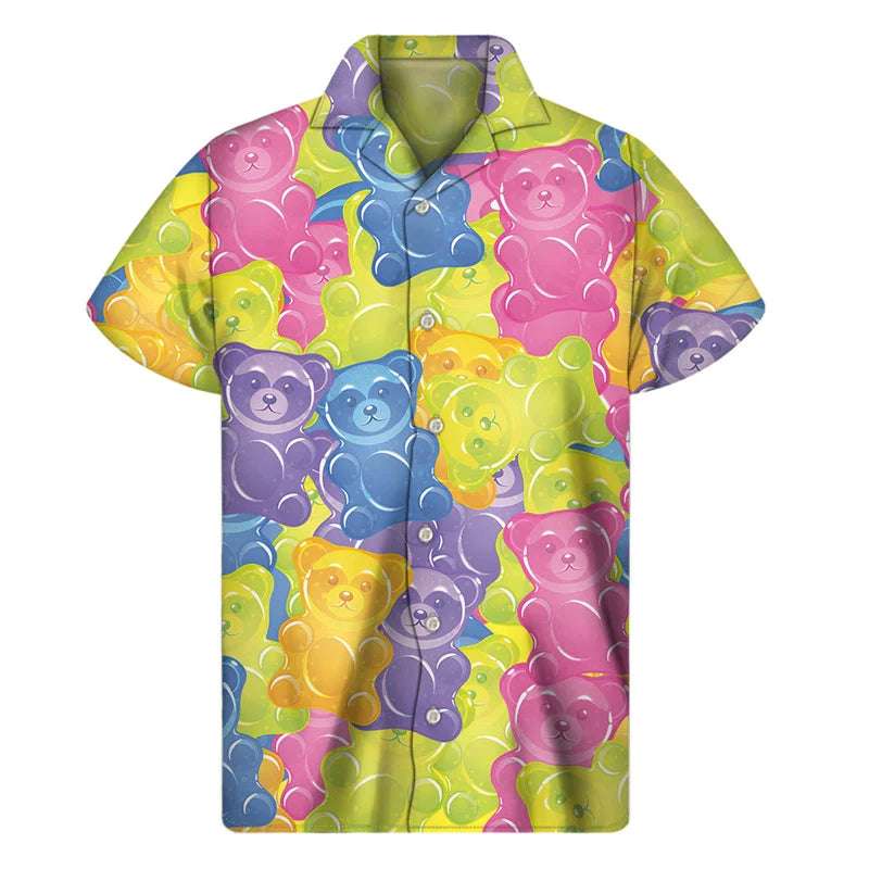 Clothing Tops - Colorful Candy Lollipop Hawaiian Shirt For Men 3D Print Fudge Lapel Shirts Fashion Short Sleeve Street Button Blouse