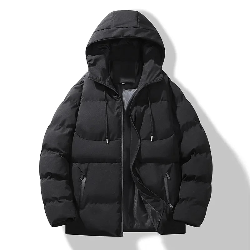 Autumn/Winter Fleece-Lined Cotton Padded Coat Men's Warm Hooded Puffer Jacket Casual Trendy Loose-Fit Versatile Couple Cotton Co-Style Heaven