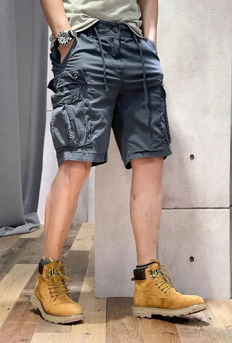 Men's Loose Fit Casual Shorts Summer Thin Section Five Piece Work Trousers Drawstring Leather Belt Straight Leg Mid Trousers Mul-Style Heaven