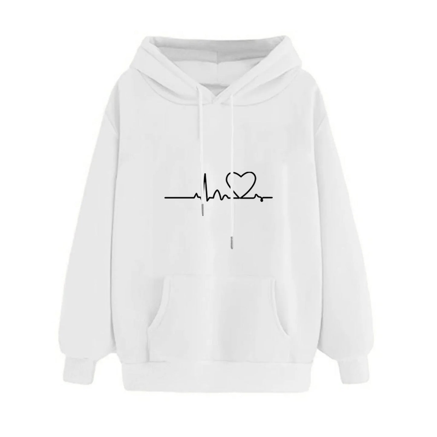 Heartbeat Sketch Printed Women's Hoodie Long Sleeve Casual Daily Wear 2025 Women Hoodies Fall Winter sudaderas de mujer-Style Heaven