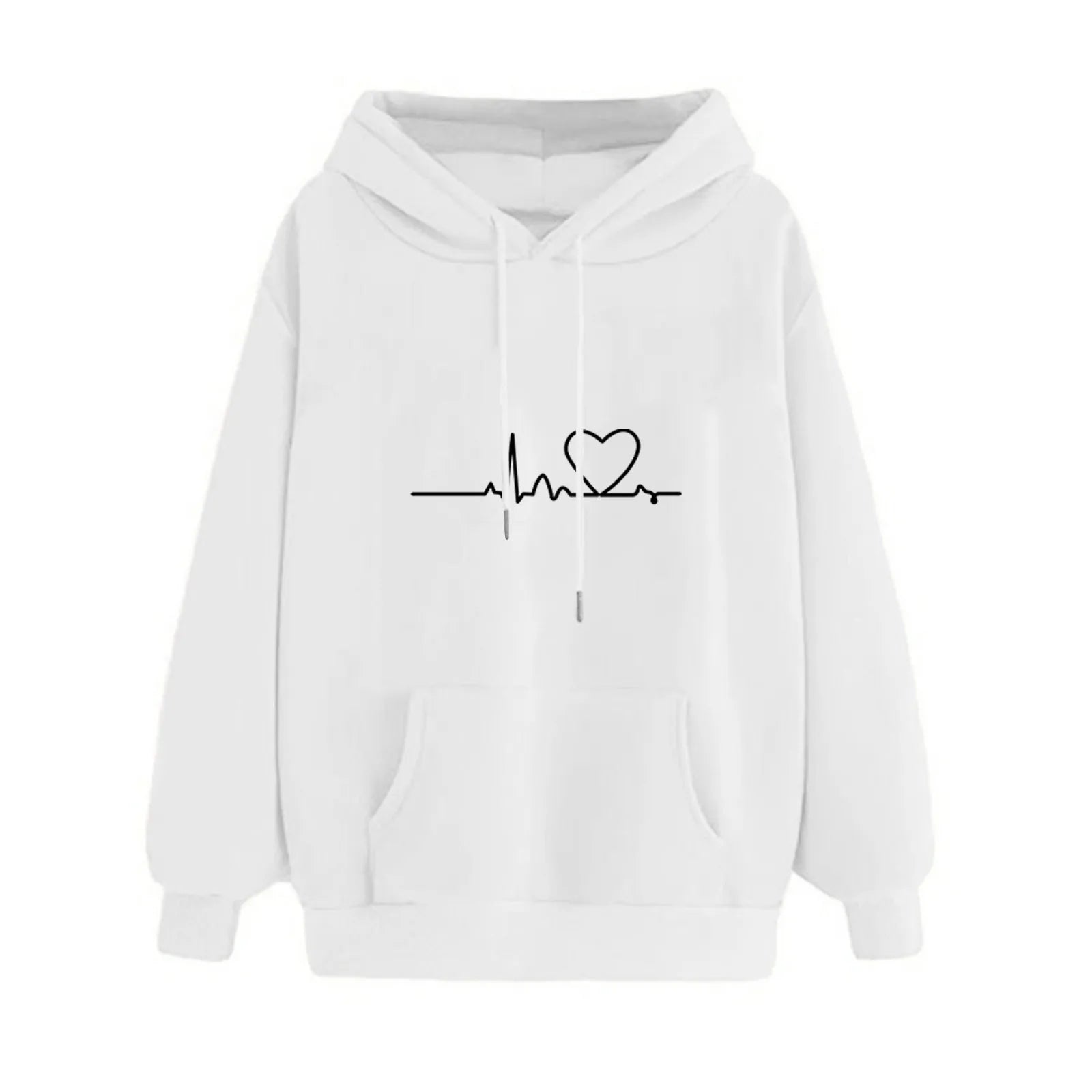 Heartbeat Sketch Printed Women's Hoodie Long Sleeve Casual Daily Wear 2025 Women Hoodies Fall Winter sudaderas de mujer-Style Heaven