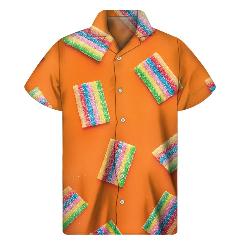 Colorful Candy Lollipop Hawaiian Shirt For Men 3D Print Fudge Lapel Shirts Fashion Short Sleeve Street Button Blouse-Style Heaven