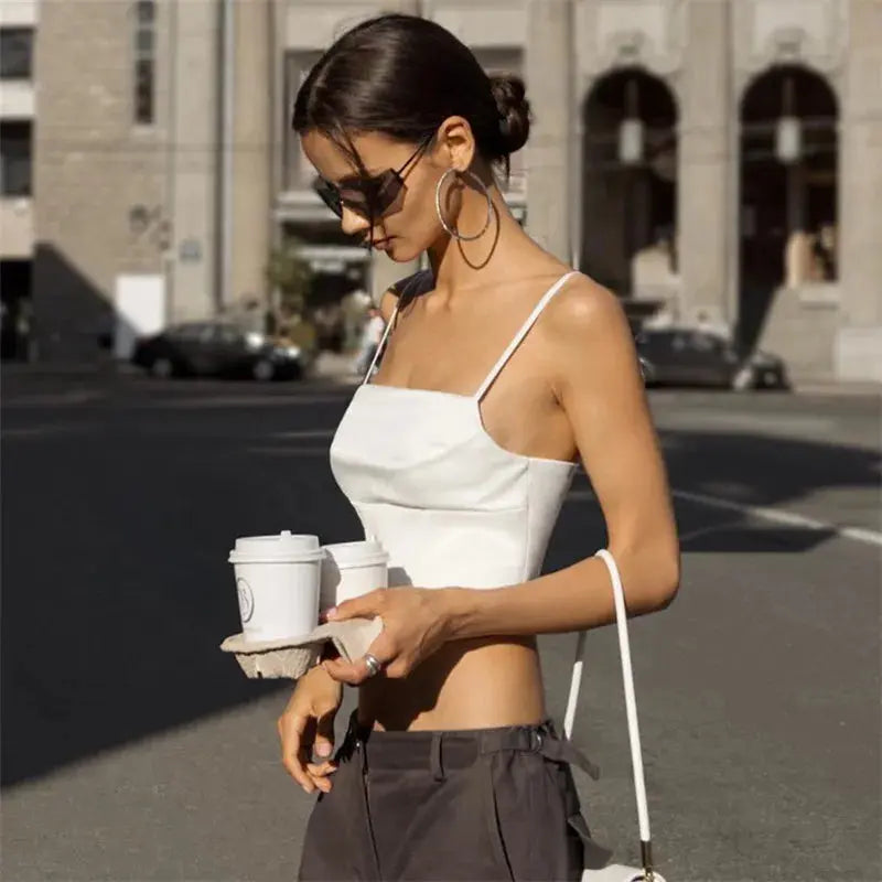 Spaghetti Strap Tank Top Sexy Backless Bandage Skinny Crop Tops 2024 Summer Elegant Lace Up Party Streetwear Women Camis-Style Heaven